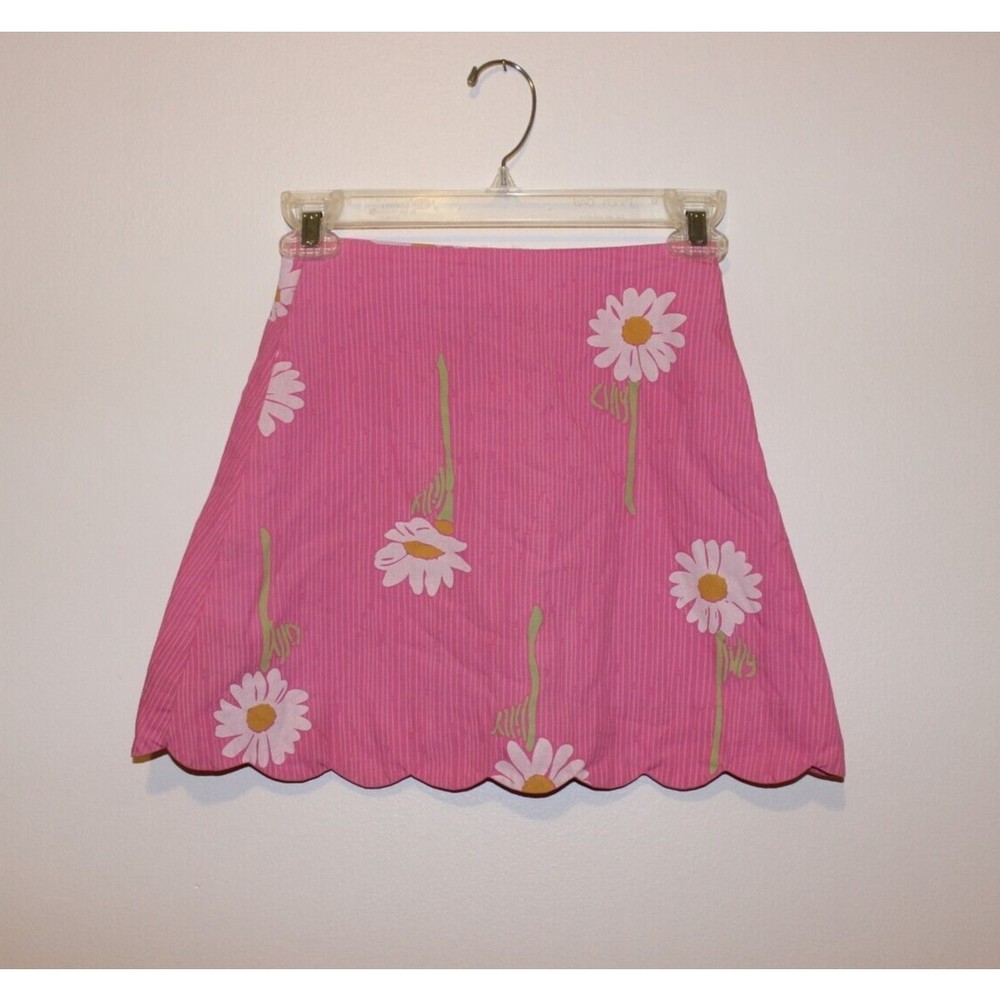Lilly Pulitzer Vintage Pink White Green Daisy Skirt Scallop Hem Girls Size 7